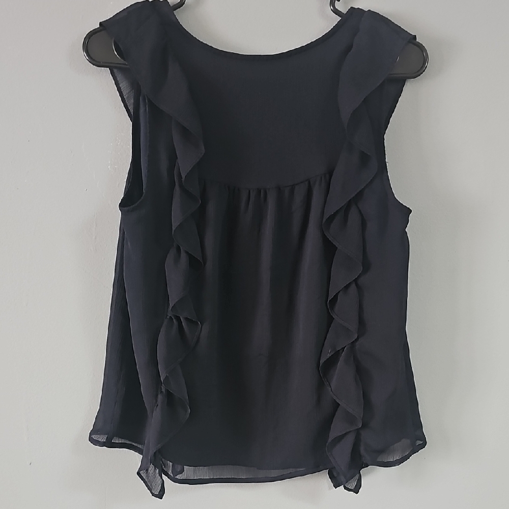 Express Black Ruffled Button-Down Blouse - image 2